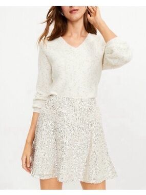 NWT LOFT Outlet Sequin Mini Skirt Silver Blue A-Line Petite 8P